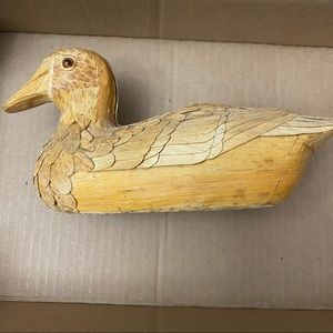 Vintage Primitive Folk Corn Husk Duck Glass Eyes